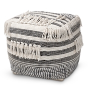 Baxton Studio Kirby Moroccan Inspired Grey and Ivory Handwoven Cotton Pouf Ottoman